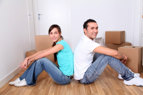 Packed student belongings ready for removal in Fulham