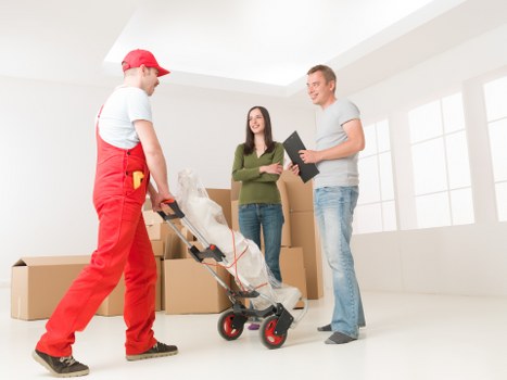 Tidy moving area with packing materials stored safely