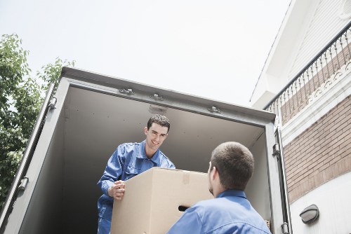 Packed boxes and household items prepared for transport in Fulham