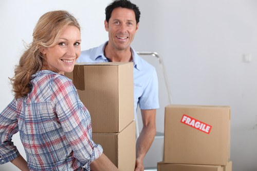 Packed boxes and furniture ready for a Fulham home move